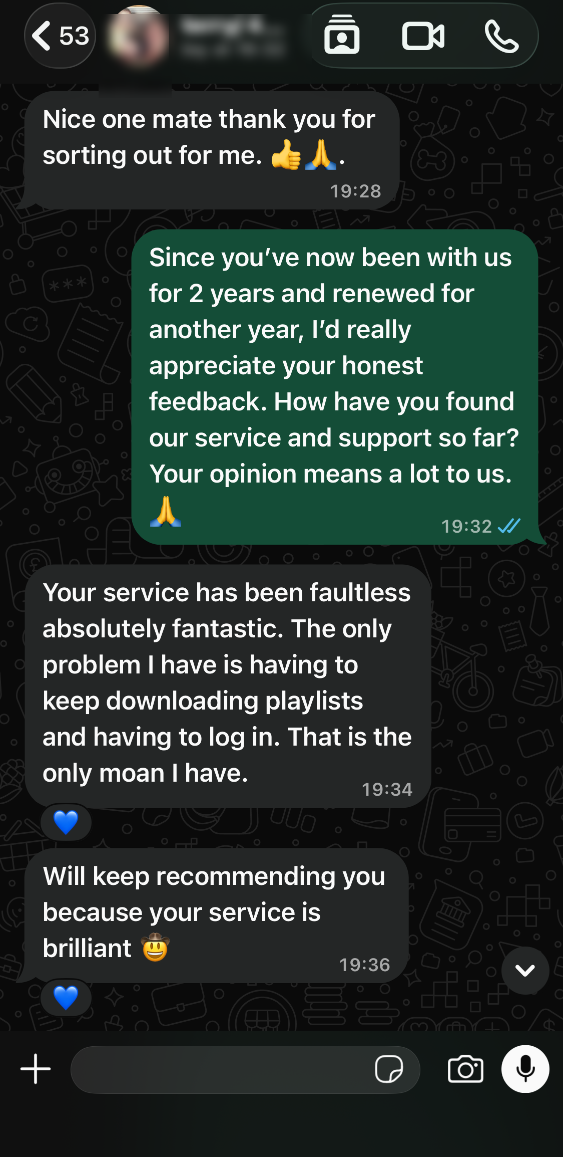 Customer WhatsApp feedback