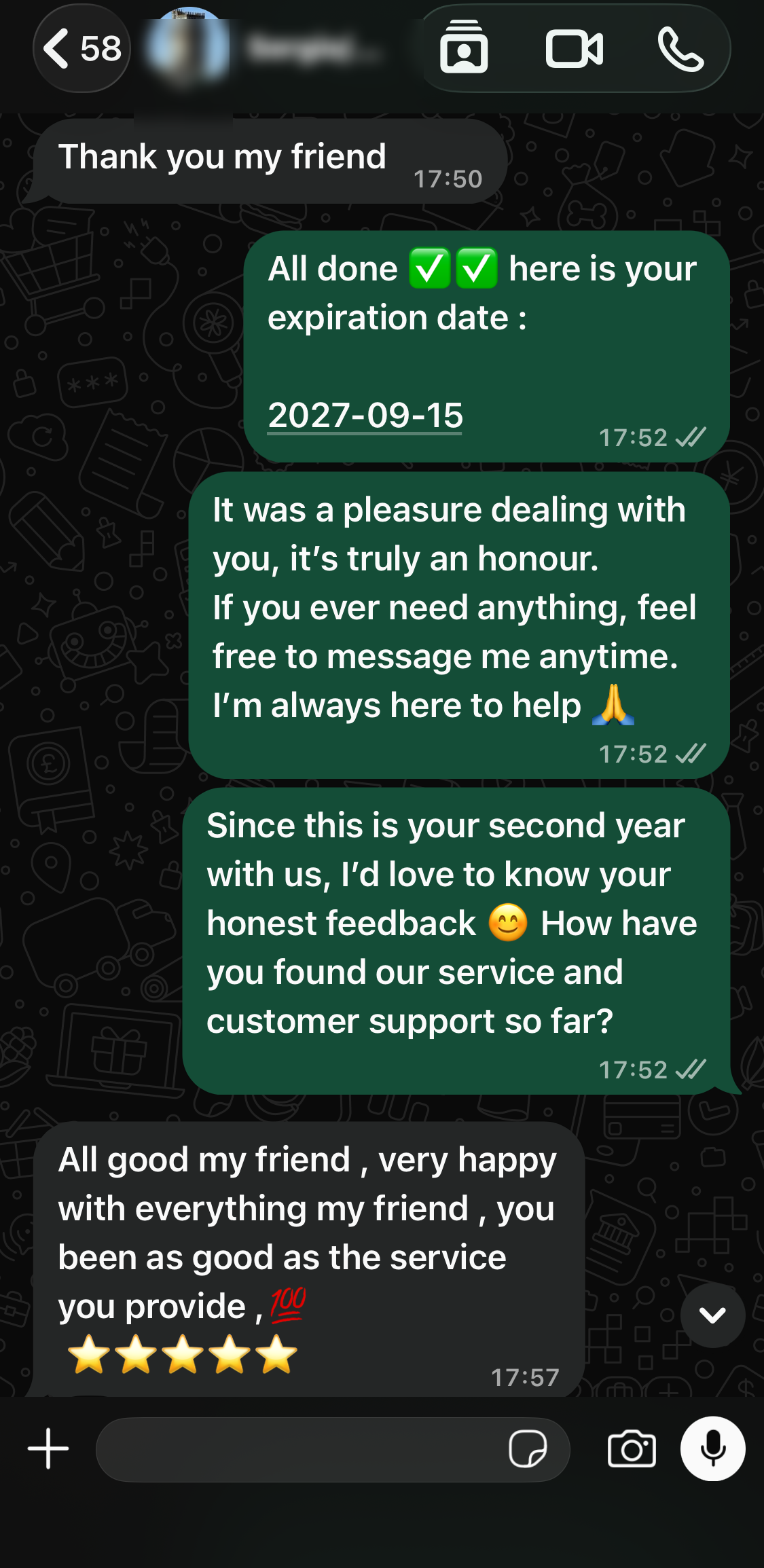 Customer WhatsApp feedback