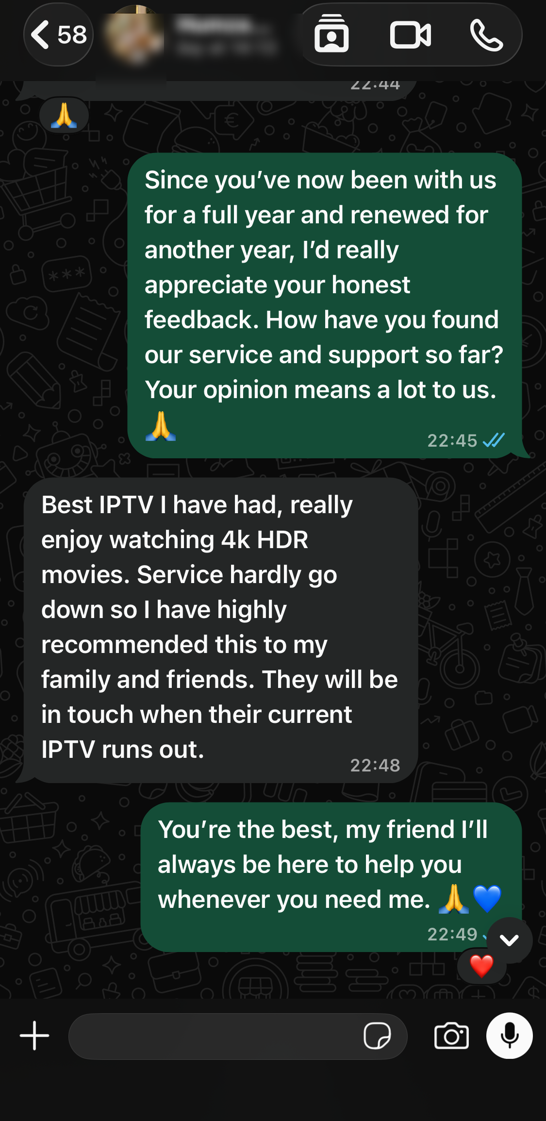 Customer WhatsApp feedback